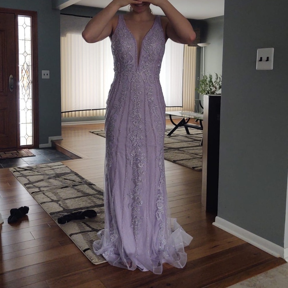Purple lace prom dress
